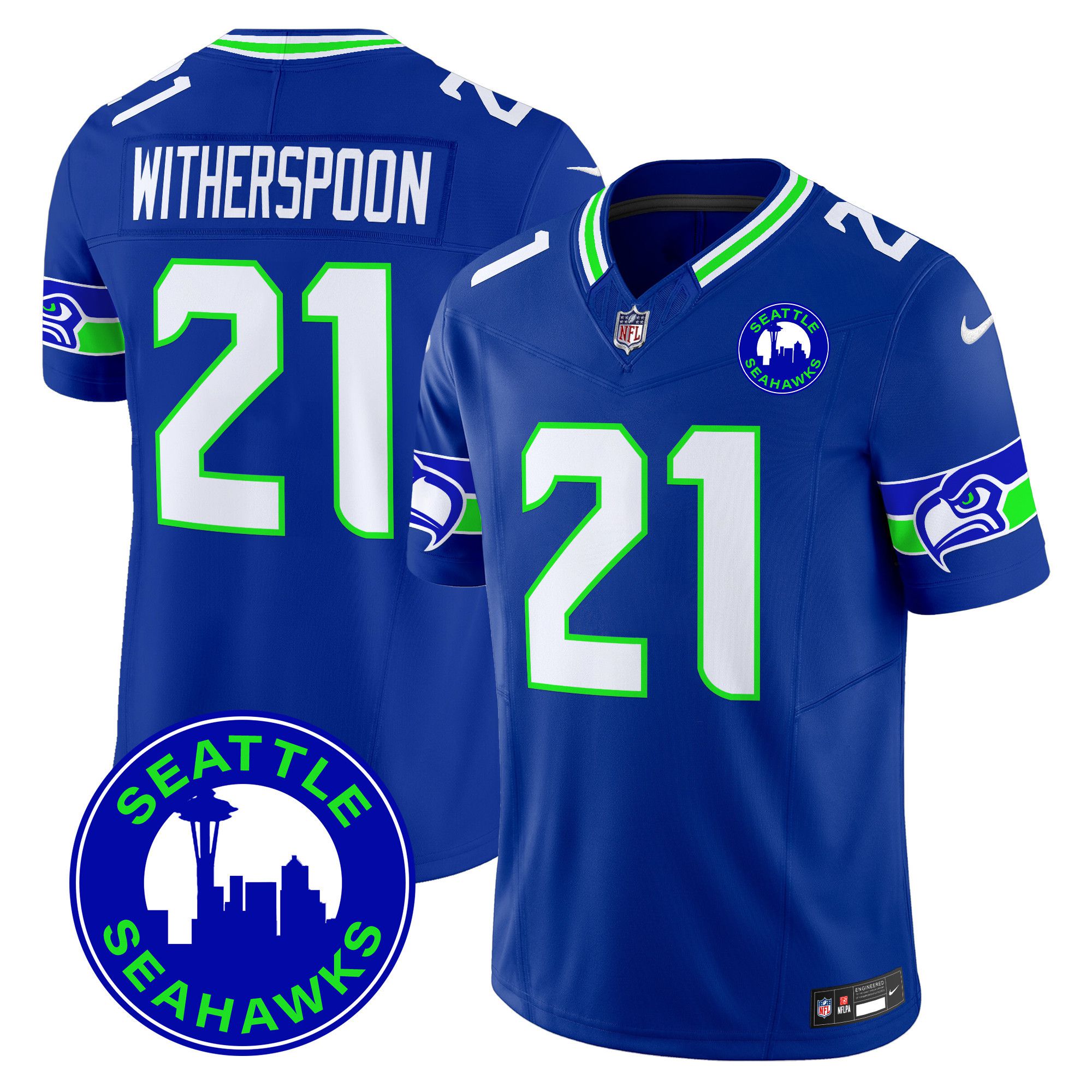 Men Seattle Seahawks 21 Witherspoon Blue 2024 Nike City Patch Vapor Limited NFL Jersey style 1